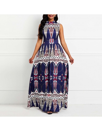 Replica Women Zipper Up Printed Sleeveless Maxi Dresses Sleeveless Mock Neck #796926 $43.39 USD for Wholesale