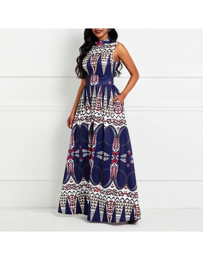 Replica Women Zipper Up Printed Sleeveless Maxi Dresses Sleeveless Mock Neck #796926 $43.39 USD for Wholesale