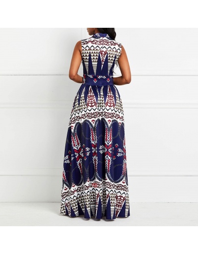 Replica Women Zipper Up Printed Sleeveless Maxi Dresses Sleeveless Mock Neck #796926 $43.39 USD for Wholesale