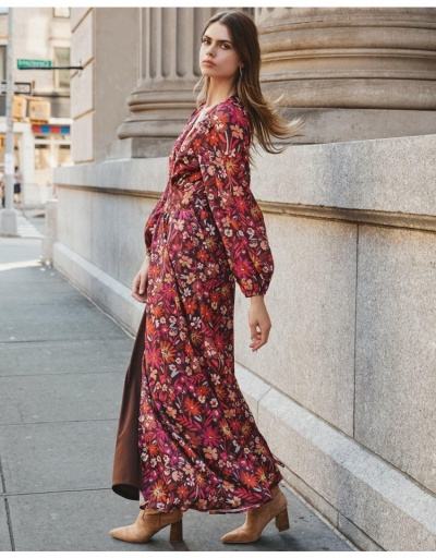 Replica  Fashion Printed V-Neck Puff Sleeve Maxi Dress Long Sleeve V Neck #796928 $27.04 USD for Wholesale