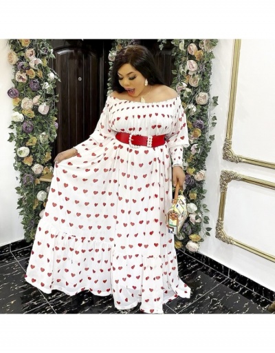 Off The Shoulder White Heart Printed Maxi Dress Three Quarter Sleeve Boat Neck #796929 $51.84 USD, Wholesale Fashion Maxi Dresses