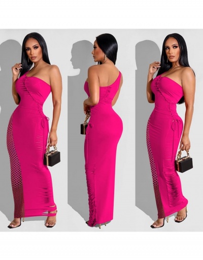  Pure Color Hollowed Out Backless Dress Sleeveless Inclined Shoulder #796934 $30.40 USD, Wholesale Fashion Maxi Dresses