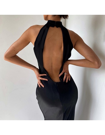 Replica  Sexy Halter Backless Pure Color Split Hem Maxi Dress Sleeveless Halter #796936 $27.43 USD for Wholesale