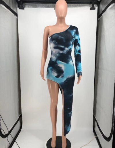 Replica One Shoulder Long Sleeve Tie Dye Maxi Dress Long Sleeve Inclined Shoulder #796937 $26.89 USD for Wholesale