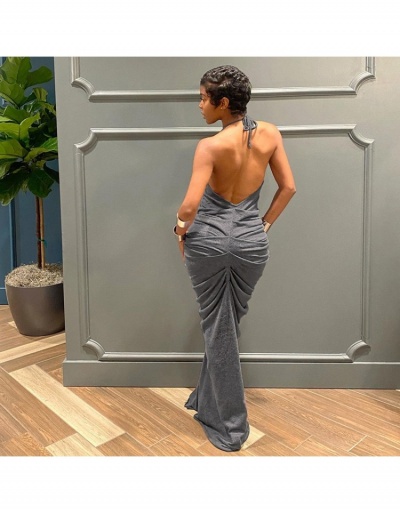 Replica Ladies Casual Solid Backless Halter Maxi Dress Sleeveless Halter #796939 $24.18 USD for Wholesale