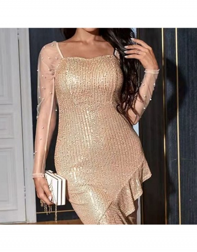 Replica Party Evening Sequined Ruffled Maxi Dress Long Sleeve Sweetheart Neck #796943 $54.01 USD for Wholesale