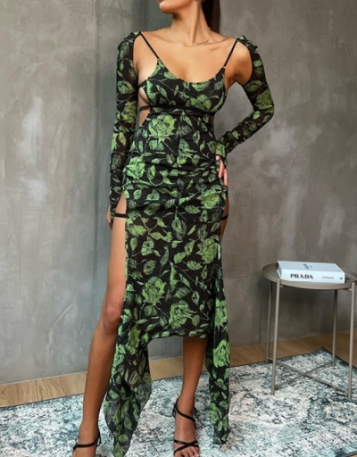  Printing Hollowed-out Backless Split Hem Maxi Dress Long Sleeve U Neck #796945 $20.53 USD, Wholesale Fashion Maxi Dresses