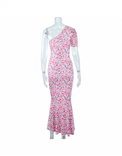 Replica Sweet Floral One Shoulder Puff Sleeve Maxi Dress Short Sleeve Inclined Shoulder #796946 $21.17 USD for Wholesale