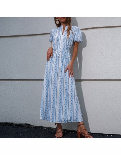  Summer Casual Printed Puff Sleeve Maxi Dress Short Sleeve V Neck #796947 $28.73 USD, Wholesale Fashion Maxi Dresses