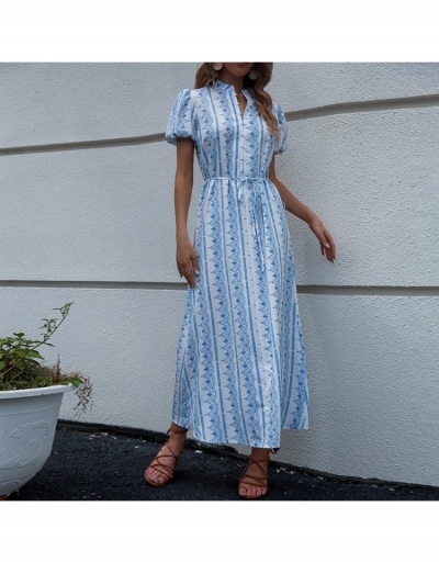 Replica  Summer Casual Printed Puff Sleeve Maxi Dress Short Sleeve V Neck #796947 $28.73 USD for Wholesale