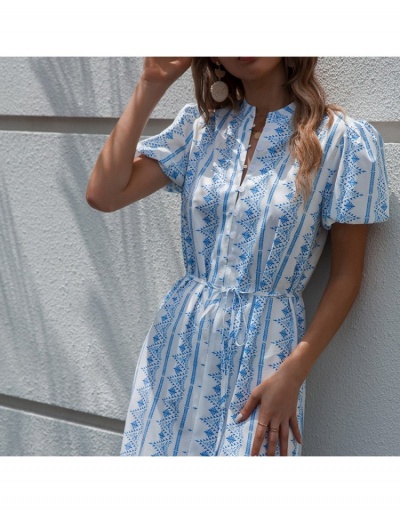 Replica  Summer Casual Printed Puff Sleeve Maxi Dress Short Sleeve V Neck #796947 $28.73 USD for Wholesale