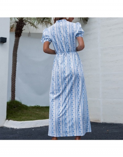 Replica  Summer Casual Printed Puff Sleeve Maxi Dress Short Sleeve V Neck #796947 $28.73 USD for Wholesale