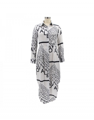 Replica Casual Letter Printed Long Sleeve Shirt Maxi Dress Long Sleeve Turndown Collar #796948 $46.18 USD for Wholesale