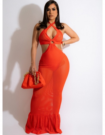 Sexy Solid Hollow Out Halter Ruffle Maxi Dress Sleeveless Halter #796950 $44.91 USD, Wholesale Fashion Maxi Dresses