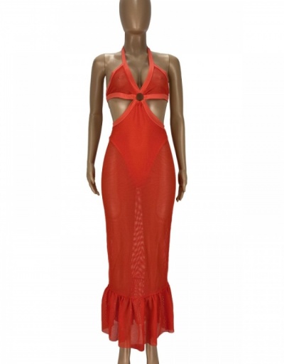 Replica Sexy Solid Hollow Out Halter Ruffle Maxi Dress Sleeveless Halter #796950 $44.91 USD for Wholesale