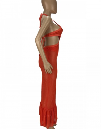 Replica Sexy Solid Hollow Out Halter Ruffle Maxi Dress Sleeveless Halter #796950 $44.91 USD for Wholesale