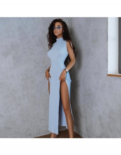 Ladies Solid Slit Mock Neck  Sleeveless Long Dress Sleeveless Mock Neck #796956 $24.22 USD, Wholesale Fashion Maxi Dresses