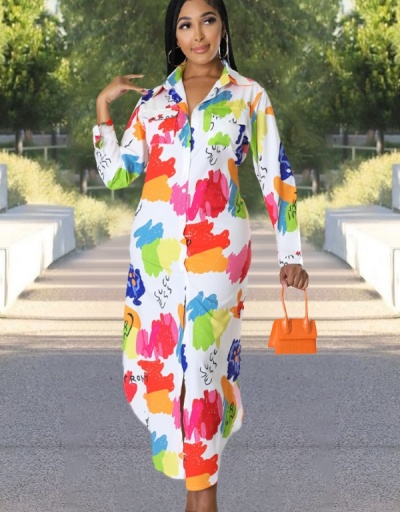 Casual  Graffiti Long Sleeve Shirt Maxi Dress Long Sleeve Turndown Collar #796961 $32.17 USD, Wholesale Fashion Maxi Dresses