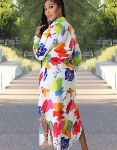 Replica Casual  Graffiti Long Sleeve Shirt Maxi Dress Long Sleeve Turndown Collar #796961 $32.17 USD for Wholesale