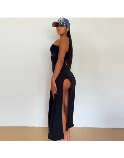 Replica  Hot Drilling Black Slit Strapless Maxi Dresses Sleeveless Boat Neck #796964 $20.41 USD for Wholesale