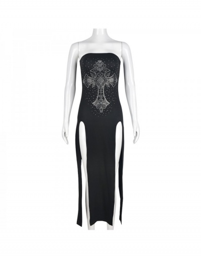 Replica  Hot Drilling Black Slit Strapless Maxi Dresses Sleeveless Boat Neck #796964 $20.41 USD for Wholesale