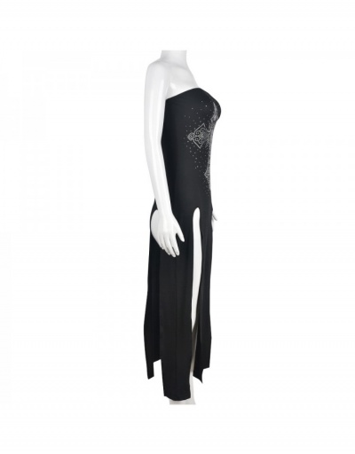 Replica  Hot Drilling Black Slit Strapless Maxi Dresses Sleeveless Boat Neck #796964 $20.41 USD for Wholesale