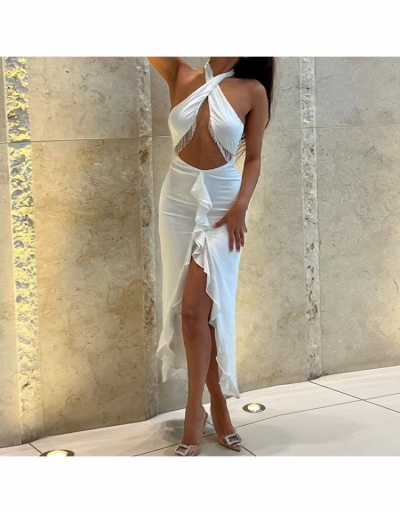 Replica Sexy Ladies White Crisscross Halter Tassel Prom Dress Sleeveless Halter #796972 $22.63 USD for Wholesale