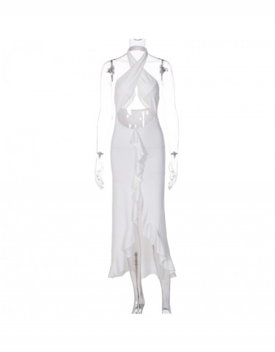 Replica Sexy Ladies White Crisscross Halter Tassel Prom Dress Sleeveless Halter #796972 $22.63 USD for Wholesale