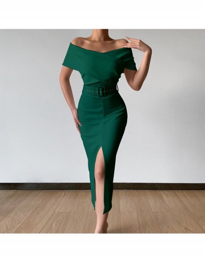 Replica  Summer Elegant Off Shoulder Slit Bodycon Dress Short Sleeve Boat Neck #796976 $32.48 USD for Wholesale