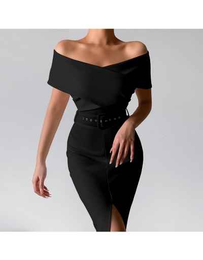 Replica  Summer Elegant Off Shoulder Slit Bodycon Dress Short Sleeve Boat Neck #796976 $32.48 USD for Wholesale