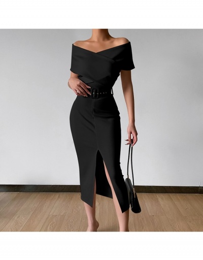 Replica  Summer Elegant Off Shoulder Slit Bodycon Dress Short Sleeve Boat Neck #796976 $32.48 USD for Wholesale