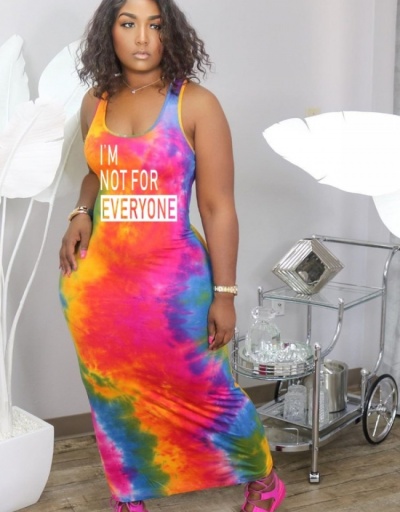 Replica  Tie Dyed Letter Printing Sleeveless Maxi Dress Sleeveless Scoop Neck #796979 $26.33 USD for Wholesale