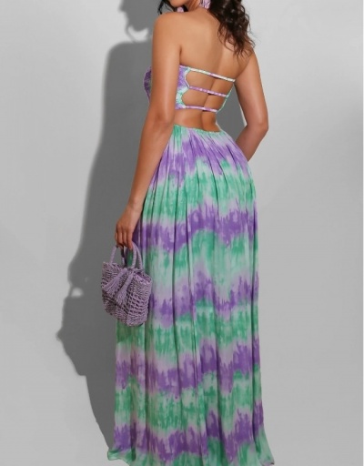 Replica Sexy Tie Dye Backless Strapless Women's Long Dress Sleeveless Boat Neck #796980 $29.12 USD for Wholesale