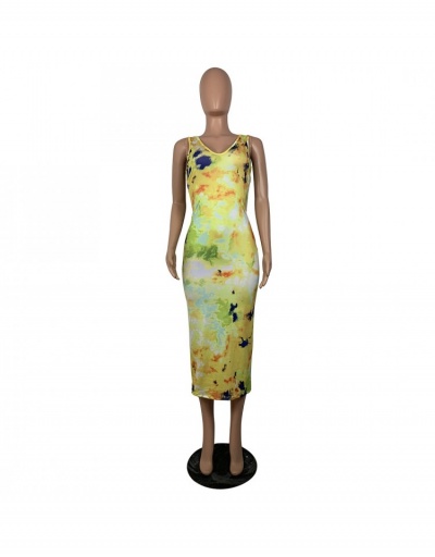 Replica  Fashion Sleeveless Tie-dyed Hollowed Out Women's Midi Dress Sleeveless V Neck #796981 $22.75 USD for Wholesale