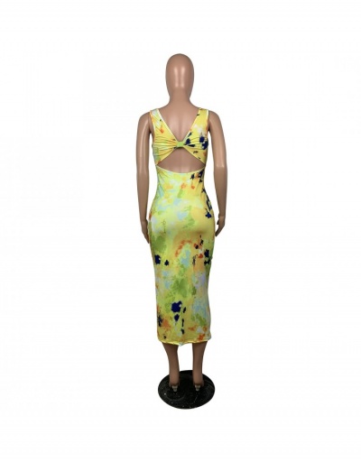 Replica  Fashion Sleeveless Tie-dyed Hollowed Out Women's Midi Dress Sleeveless V Neck #796981 $22.75 USD for Wholesale