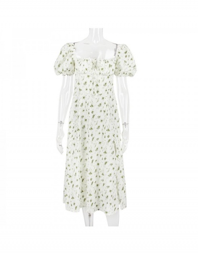 Replica  Summer Retro Style Split Hem Floral Dress Short Sleeve Square Neck #796983 $48.23 USD for Wholesale