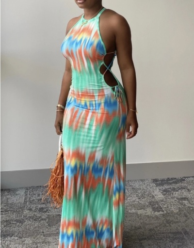 Fashion Color Tie-Dye Bandage Women's Maxi Dress Sleeveless Halter #796984 $29.12 USD, Wholesale Fashion Maxi Dresses