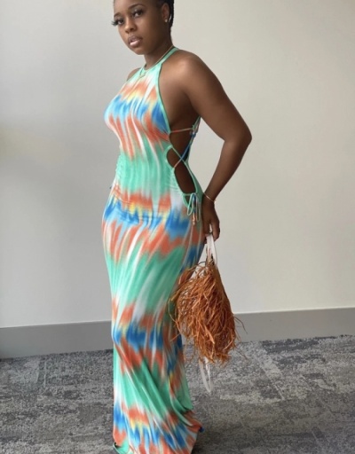 Replica Fashion Color Tie-Dye Bandage Women's Maxi Dress Sleeveless Halter #796984 $29.12 USD for Wholesale