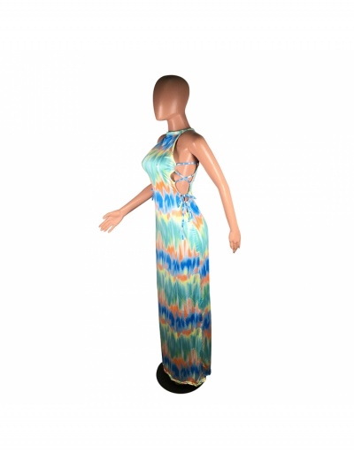 Replica Fashion Color Tie-Dye Bandage Women's Maxi Dress Sleeveless Halter #796984 $29.12 USD for Wholesale