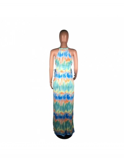 Replica Fashion Color Tie-Dye Bandage Women's Maxi Dress Sleeveless Halter #796984 $29.12 USD for Wholesale