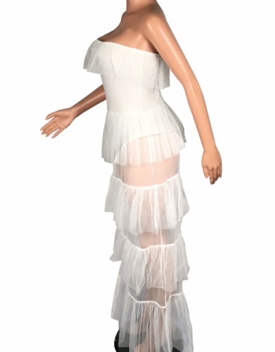 Replica  Women's White See Through Gauze Long Dress Sleeveless Boat Neck #796985 $29.84 USD for Wholesale