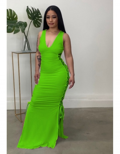 Sexy V Neck Pure Color Hollowed Out Maxi Dress Sleeveless V Neck #796987 $25.35 USD, Wholesale Fashion Maxi Dresses