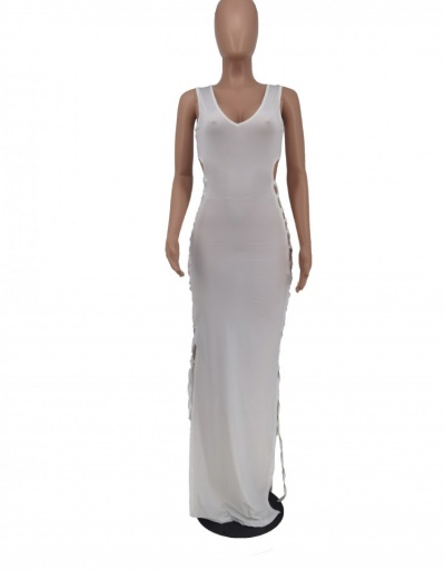 Replica Sexy V Neck Pure Color Hollowed Out Maxi Dress Sleeveless V Neck #796987 $25.35 USD for Wholesale