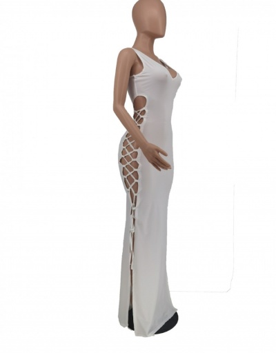 Replica Sexy V Neck Pure Color Hollowed Out Maxi Dress Sleeveless V Neck #796987 $25.35 USD for Wholesale