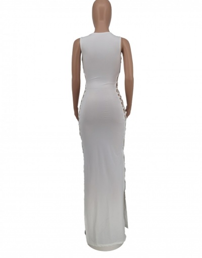 Replica Sexy V Neck Pure Color Hollowed Out Maxi Dress Sleeveless V Neck #796987 $25.35 USD for Wholesale