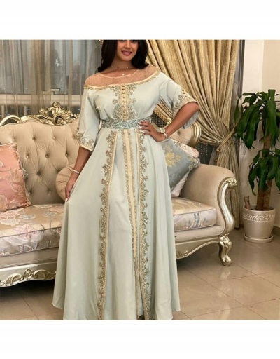 Replica Elegant Evening Hot Drilling Patchwork Maxi Dress Half Sleeve Crew Neck #796989 $102.90 USD for Wholesale