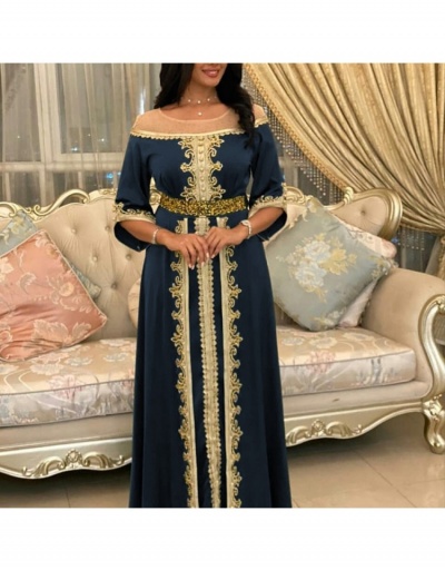 Replica Elegant Evening Hot Drilling Patchwork Maxi Dress Half Sleeve Crew Neck #796989 $102.90 USD for Wholesale