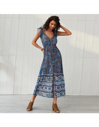  Retro Ethnic Style Floral Sleeveless Maxi Dress Sleeveless V Neck #796990 $39.18 USD, Wholesale Fashion Maxi Dresses