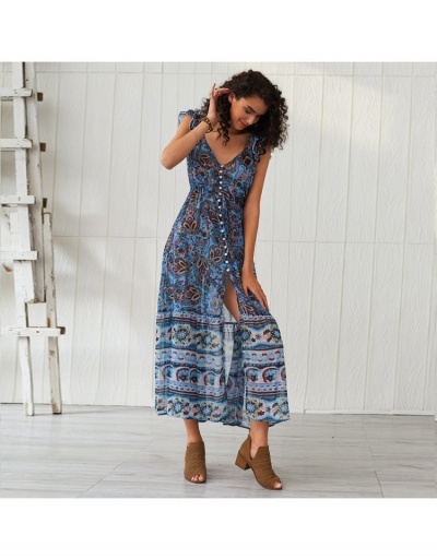 Replica  Retro Ethnic Style Floral Sleeveless Maxi Dress Sleeveless V Neck #796990 $39.18 USD for Wholesale