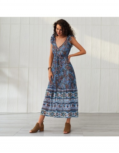 Replica  Retro Ethnic Style Floral Sleeveless Maxi Dress Sleeveless V Neck #796990 $39.18 USD for Wholesale